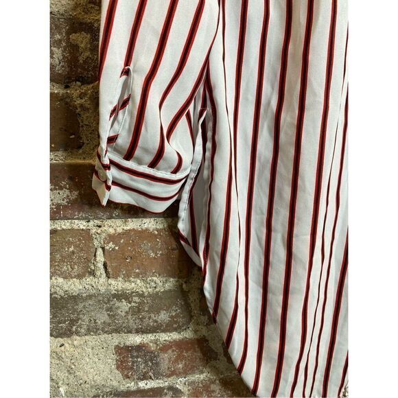 COMO Vintage Red Stripe Pointed Flat Collar Button Down Tunic Women’s Size M - Picture 12 of 16